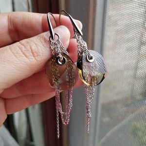 AUTHENTIC Swarovski Silver Shadow Grey Large Disc Pea Divine Earrings